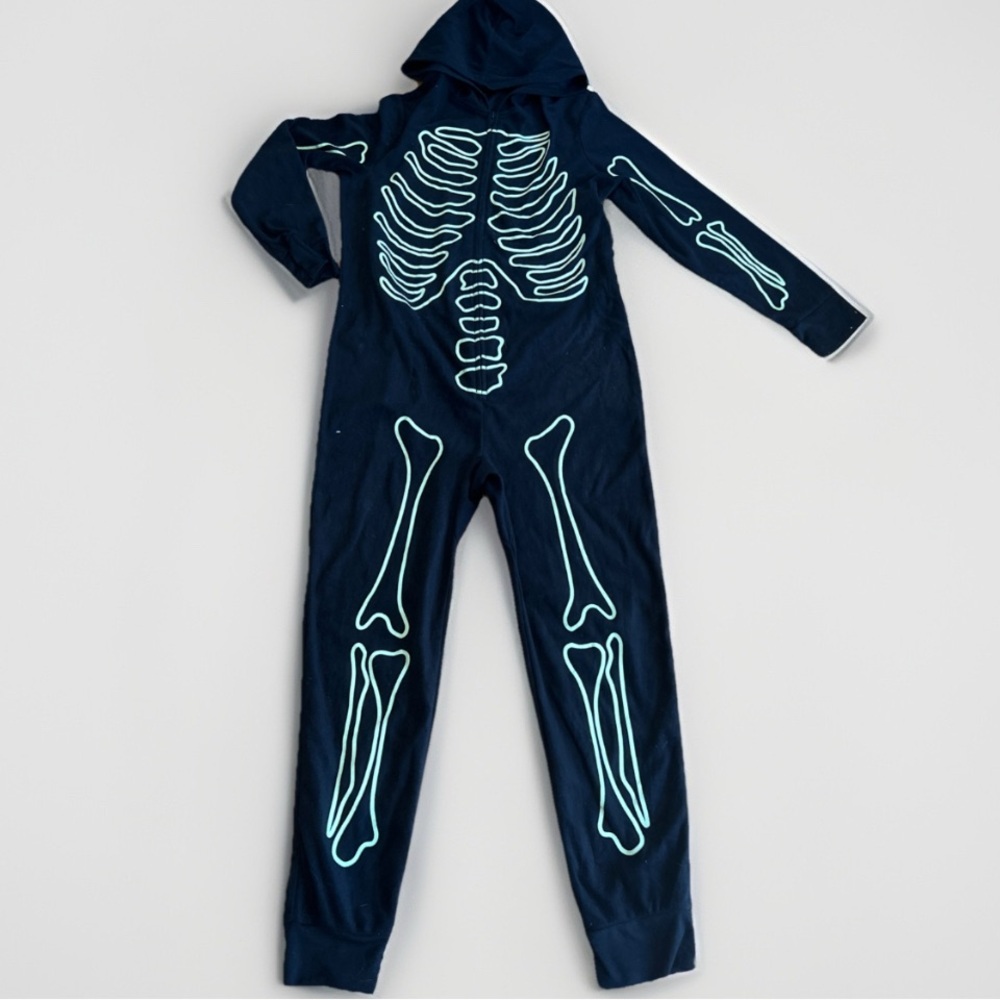 Hide N Eek Men's M Skeleton Full Zip Jumpsuit One‎ Piece Pajama Glow in The Dark
